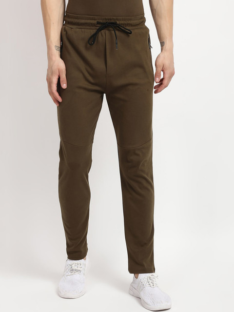 

V2 Value & Variety Men Olive Green Solid Straight Fit Cotton Track Pants