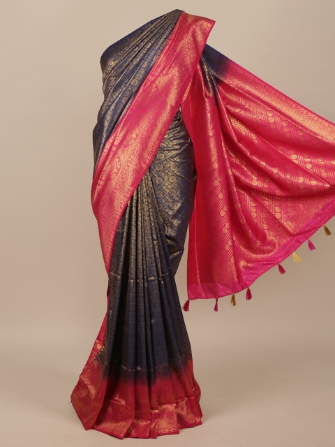

Pothys Navy Blue & Pink Woven Design Jute Silk Saree