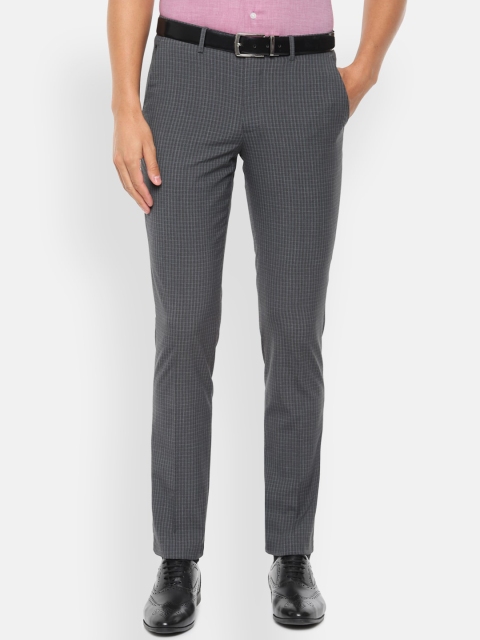 

Louis Philippe Men Grey Striped Slim Fit Formal Trousers