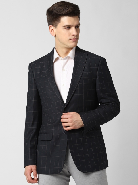 

Peter England Elite Men Black & White Checked Single-Breasted Formal Blazer