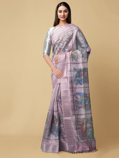 

Unnati Silks Mauve & Blue Kalamkari Silk Cotton Chanderi Saree