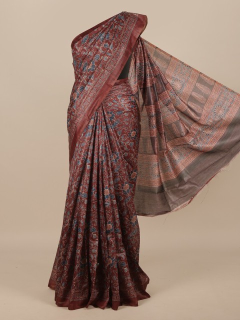 

Pothys Brown & Blue Floral Jute Silk Saree