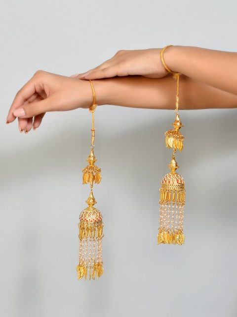 

Silvermerc Designs Set Of 2 Gold-Plated & White Pearl Bridal Kaleeras