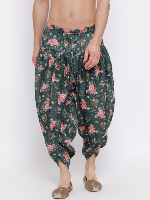 

VASTRAMAY Men Green & Red Digital Floral Printed Dhoti