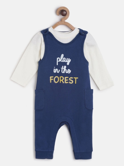 

MINI KLUB Boys Navy Blue & White Cotton Dungaree with T-shirt