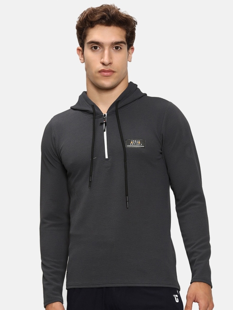 

V2 Value & Variety Men Grey Hooded Cotton T-shirt