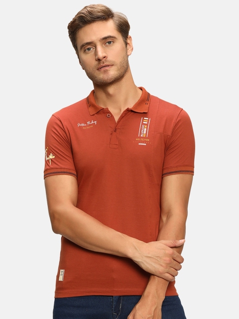 

V2 Value & Variety Men Orange Polo Collar Applique Cotton T-shirt
