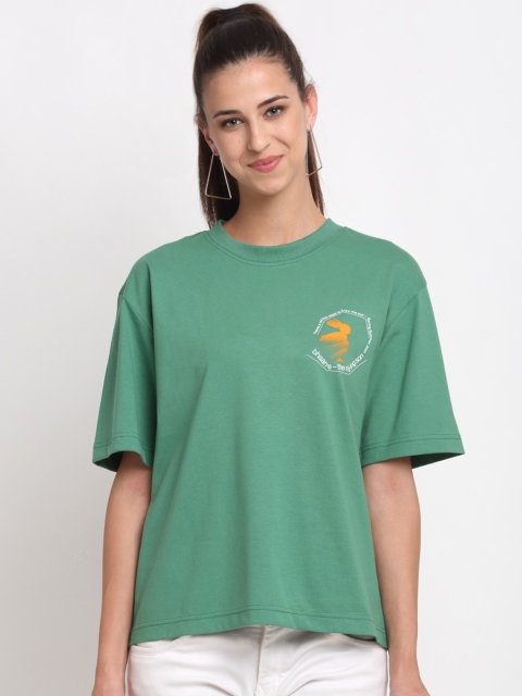 

Bhaane Women Green Applique Loose T-shirt