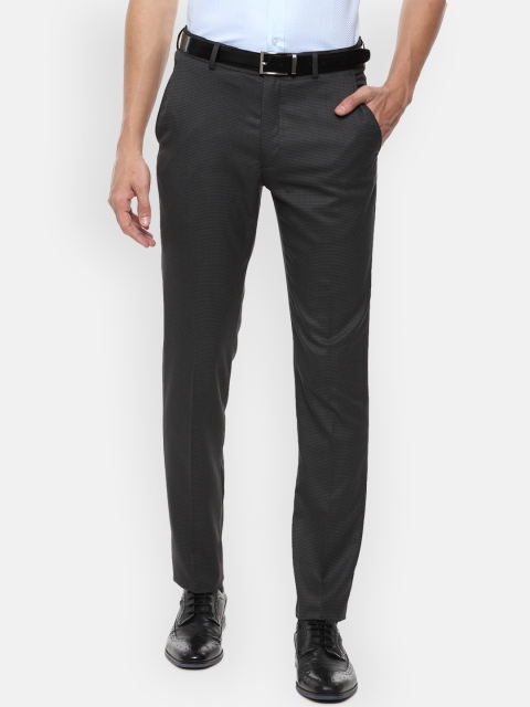

Louis Philippe Men Grey Textured Slim Fit Formal Trousers