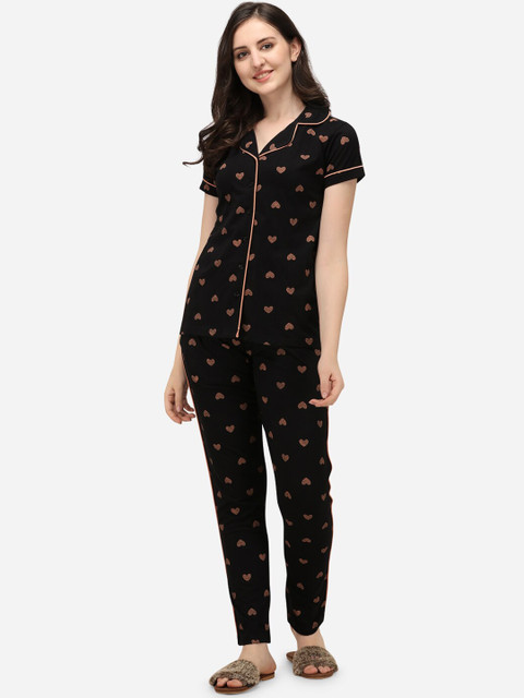 

Lenissa Women Black & Peach-Coloured Printed Night suit