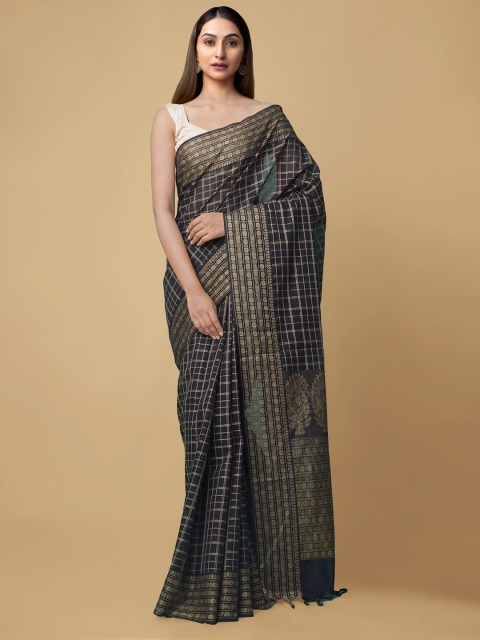 

Unnati Silks Black & Gold-Toned Woven Design Pure Cotton Mysore Silk Saree