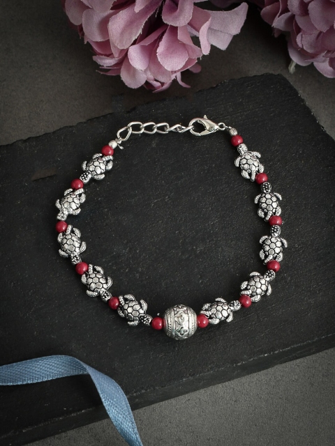 

Silvermerc Designs Silver-Plated Red Beaded Tortoise-Shaped Afghan Anklet
