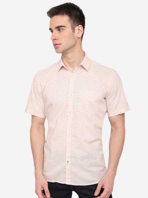 

Greenfibre Men Peach Slim Fit Printed Casual Cotton Shirt