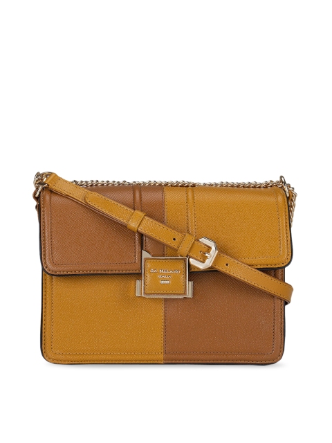 

Da Milano Yellow & Brown Colourblocked Leather Structured Sling Bag