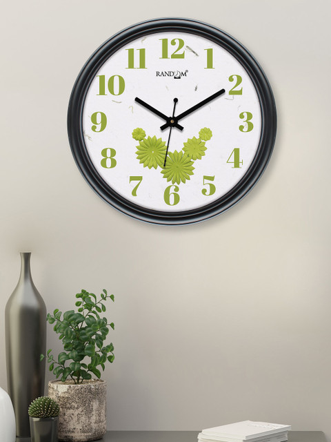 

RANDOM White & Green Printed Contemporary Wall Clock