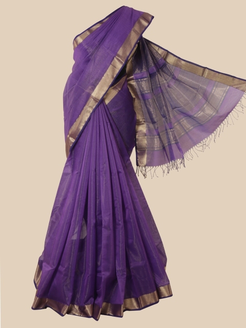 

Pothys Violet & Gold-Toned Pure Silk Maheshwari Saree