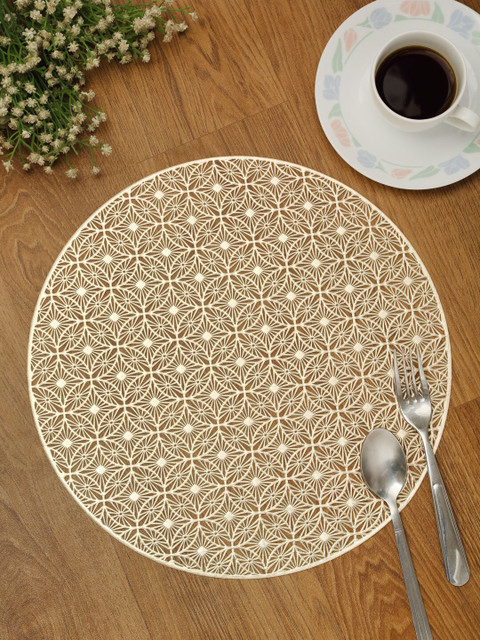 

HOSTA HOMES Set Of 6 Gold-Toned Textured Leatherite Round Designer Table Placemats