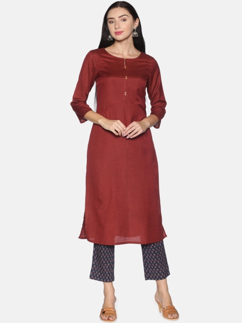 

Saffron Threads Women Maroon Kurta with Trousers