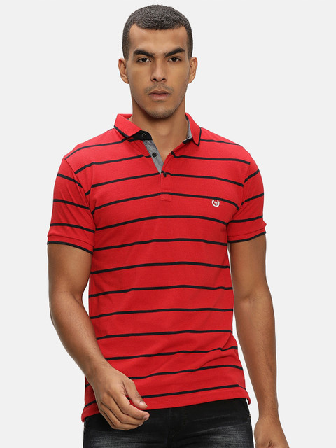 

V2 Value & Variety Men Red Striped Polo Collar T-shirt