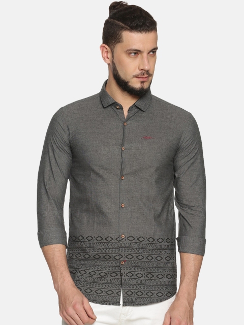 

WITH Men Grey Printed Cotton Casual Shirt