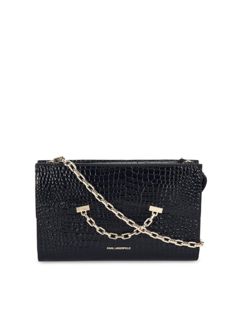 

Karl Lagerfeld Black Textured Structured Sling Bag