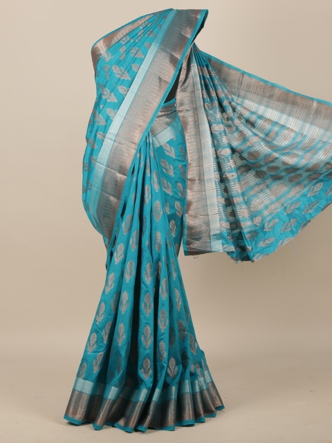 

Pothys Blue & Gold-Toned Woven Design Zari Jute Silk Saree