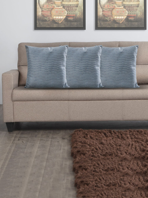 

Home Centre Set Of 3 Teal Blue & White Spinel Textured Cotton Filled Cushions