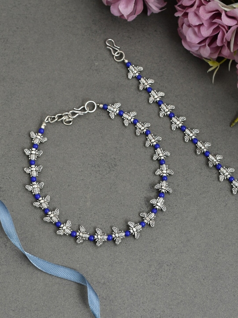 

Silvermerc Designs Silver Plated Blue Honeybee Handcrafted Anklets Set of 2
