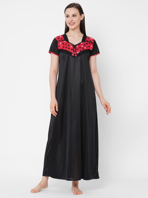

Juliana Dream Black Satin Solid Nightdress