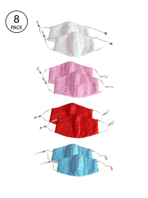 

Bellofox Adults Unisex White & Blue Pack of 8 3-Ply Reusable Pure Cotton Face Mask, Red