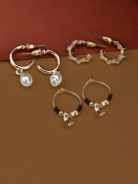 

Accessorize Women Set of 3 Gold Plated Hoop Earings & Half Hoop Earings, Multi