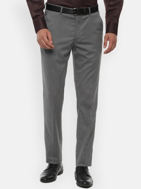 

Louis Philippe Men Grey Textured Slim Fit Formal Trousers