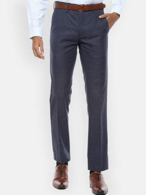 

Van Heusen Men Navy Blue Checked Slim-Fit Formal Trousers