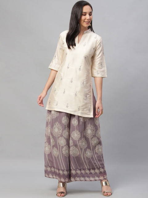 

Libas Women Beige Ethnic Motifs Embroidered Kurti with Sharara