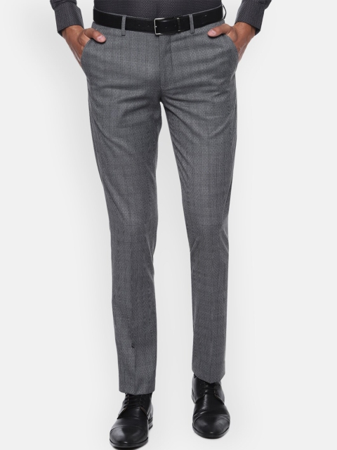 

Louis Philippe Men Grey Checked Slim Fit Formal Trousers