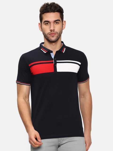 

V2 Value & Variety Men Navy Blue & White Colourblocked Polo Collar T-shirt