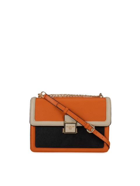 

Da Milano Women Orange Colourblocked Leather Structured Sling Bag