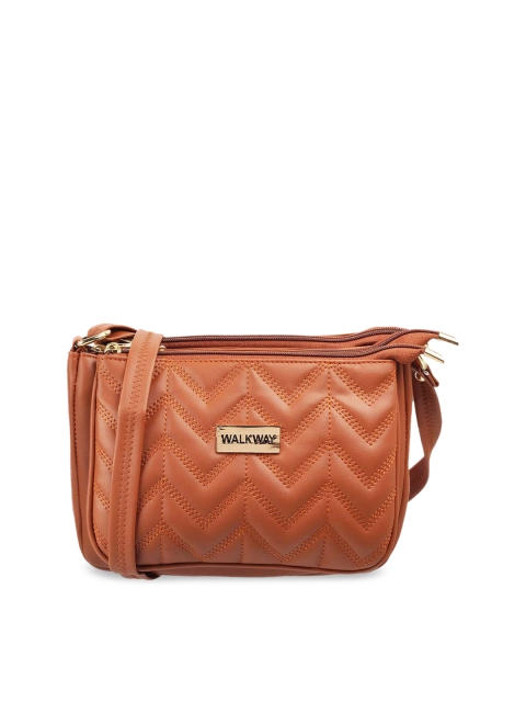 

WALKWAY by Metro Tan Geometric Textured Structured Sling Bag with Quilted