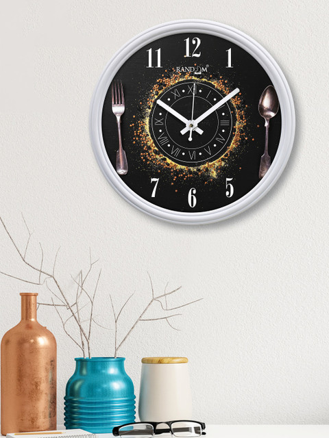 

RANDOM Black & Gold-Toned Printed Contemporary Wall Clock