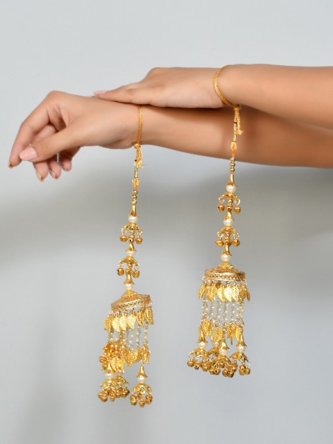 

Silvermerc Designs Set Of 2 Gold Toned White Pearl Kaleeras