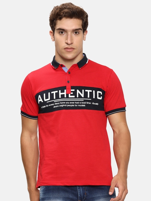 

V2 Value & Variety Men Red Typography Printed Polo Collar T-shirt