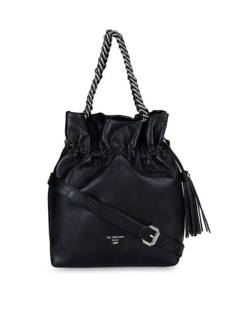 

Da Milano Women Black Leather Shopper Handheld Bag with Tasselled