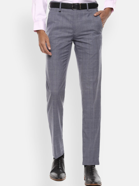 

Van Heusen Men Grey Checked Slim Fit Formal Trousers