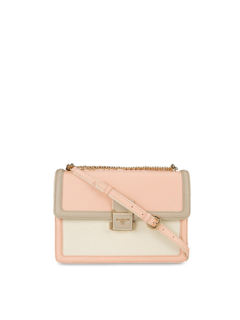 

Da Milano Peach Colourblocked Leather Structured Sling Bag