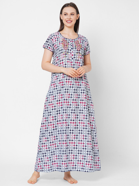 

Sweet Dreams Grey Checked Cotton Maxi Nightdress