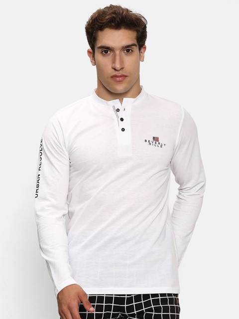 

V2 Value & Variety Men White Henley Neck T-shirt