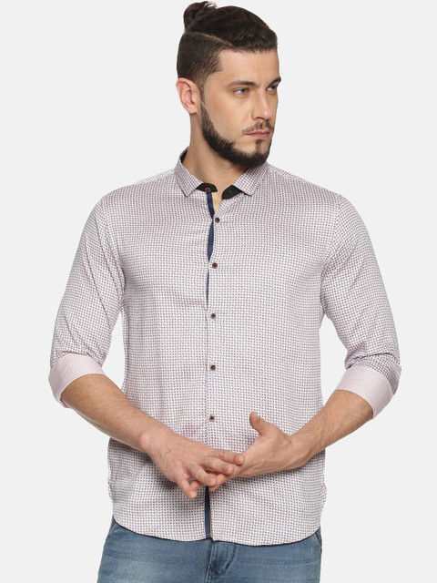 

WITH Men Pink Printed Cotton Casual Shirt