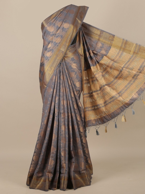 

Pothys Grey & Gold-Toned Woven Design Jute Silk Saree