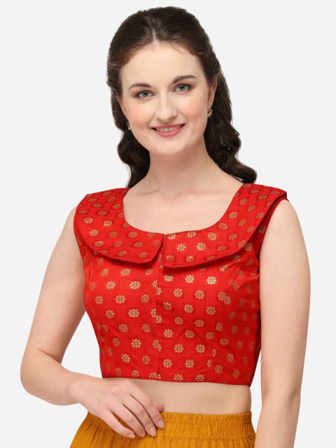 

Fab Dadu Women Red & Gold-Coloured Printed Jacquard Saree Blouse