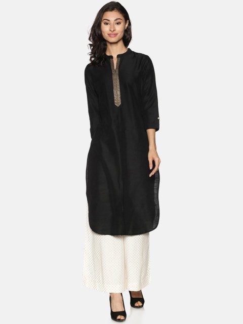 

Saffron Threads Women Black & White Yoke Design Pleated Kurta with Palazzos